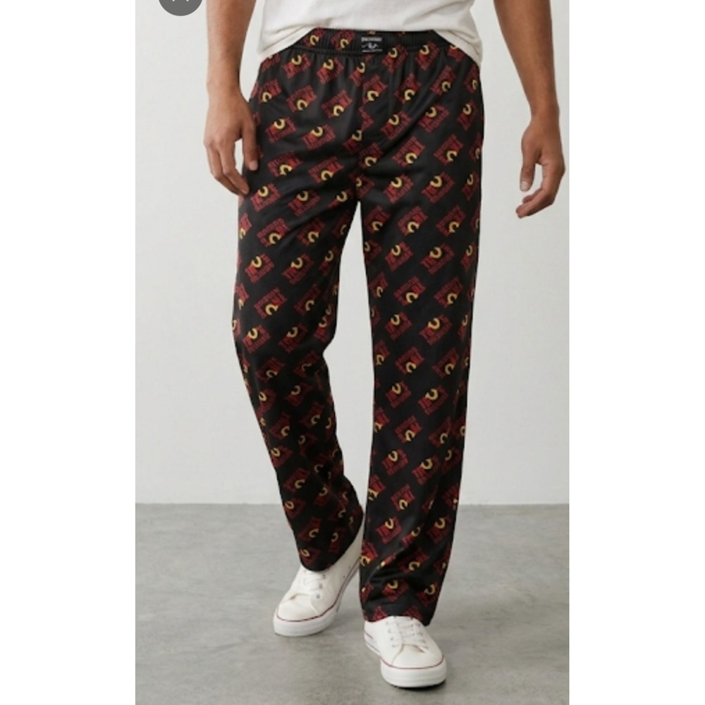 True Religion Men's Black Pajamas with Red and Yellow Logo Print Size L NWT